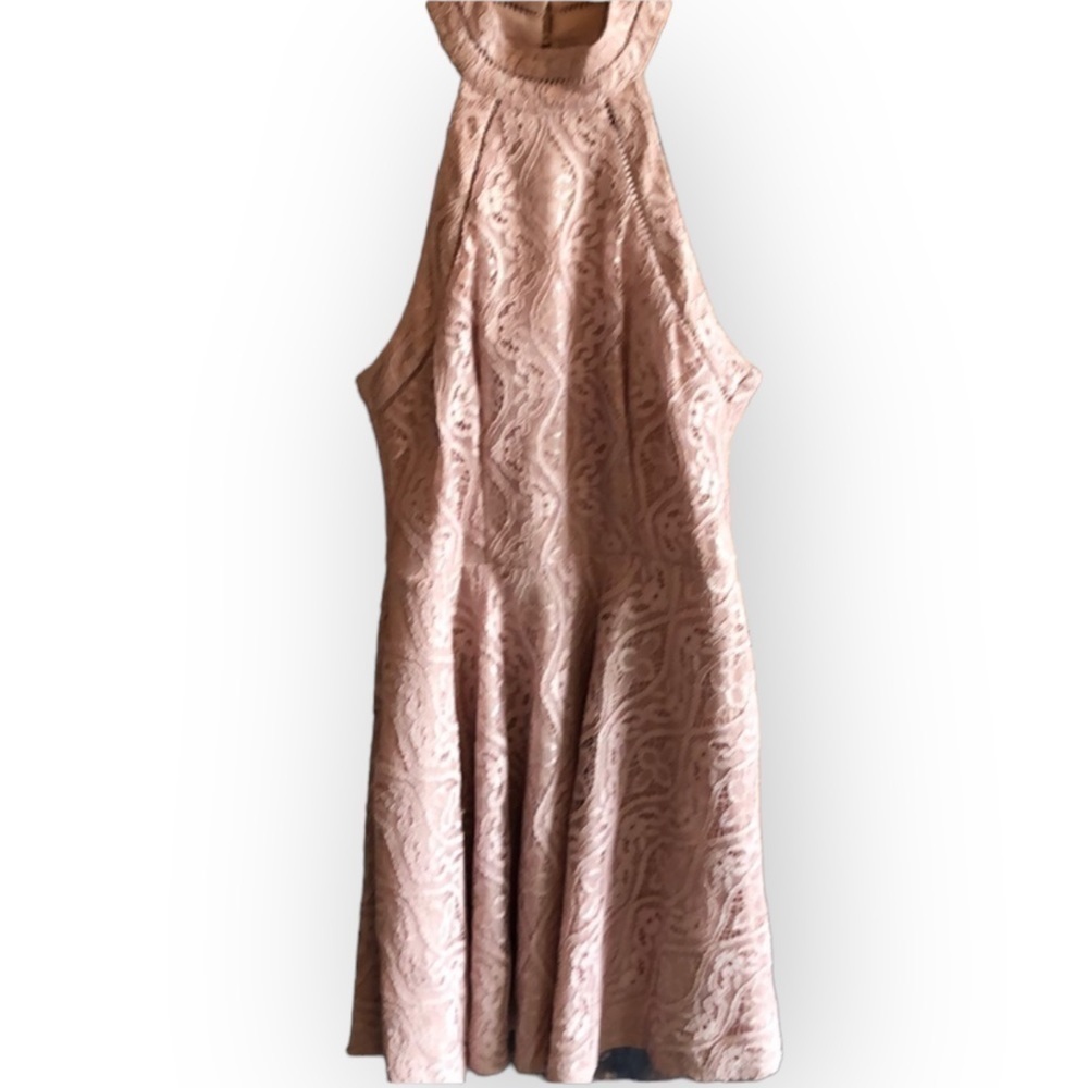b Darlin Choker Dress Size JR 9/10 Light Pink Lace Overlay Button Keyhole Back